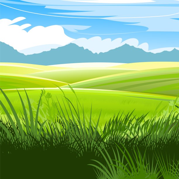 农村山。风景。向量。为奶牛提供牧草，为菜园和农场提供地方。草地和树木。地平线。美丽的景色。夏天。图片下载