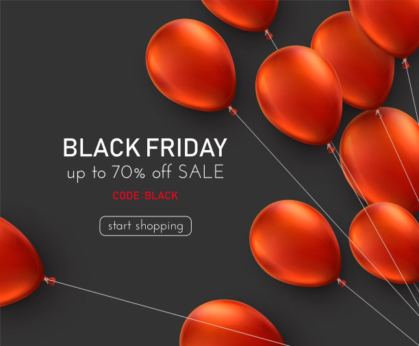 黑色星期五，黑色背景和红色气球。图片下载