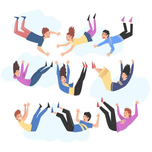 少年漂浮在天空，快乐的男孩和女孩梦想，争取成功或精神成长卡通风格矢量插画图片下载