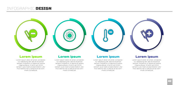 设置医疗温度计，太阳，气象和数字。业务信息模板。向量图片下载
