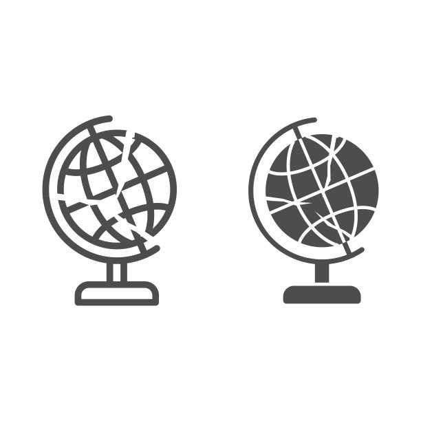 全球经济是爆破线和固体图标，经济制裁概念，全球与裂缝标志在白色的背景，金融全球危机图标在轮廓风格的移动。矢量图形。图片下载