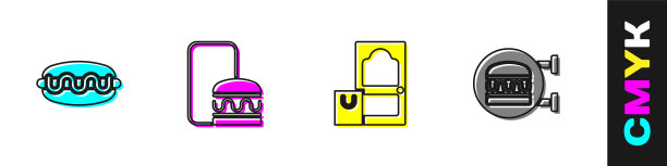 设置热狗三明治，在线订购送货，和汉堡图标。向量图片下载