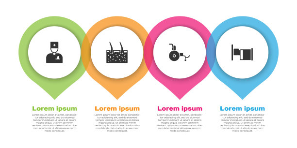 设置男医生，覆盖皮肤的毛发，轮椅和病床。业务信息模板。向量图片下载