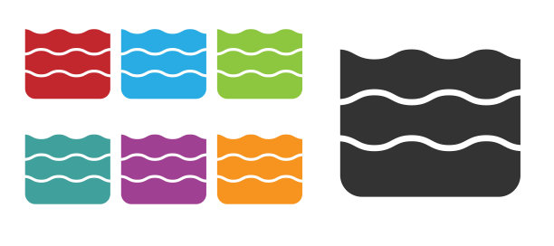 黑色浪潮图标隔离在白色背景上。设置彩色图标。向量图片下载