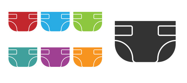 黑色婴儿吸水尿布图标隔离在白色背景。设置图标丰富多彩。向量图片下载