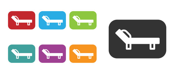 黑色太阳床图标孤立在白色背景。太阳懒人。设置图标丰富多彩。向量图片下载