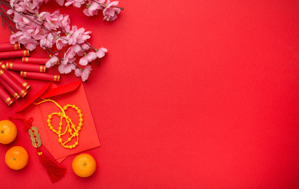 春节节日装饰桔、梅花、红包图片下载
