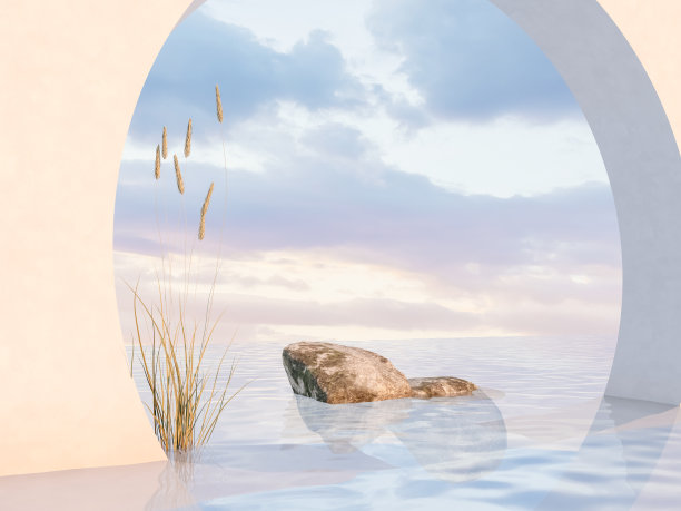 自然美丽的讲台背景与石头和花草。图片下载