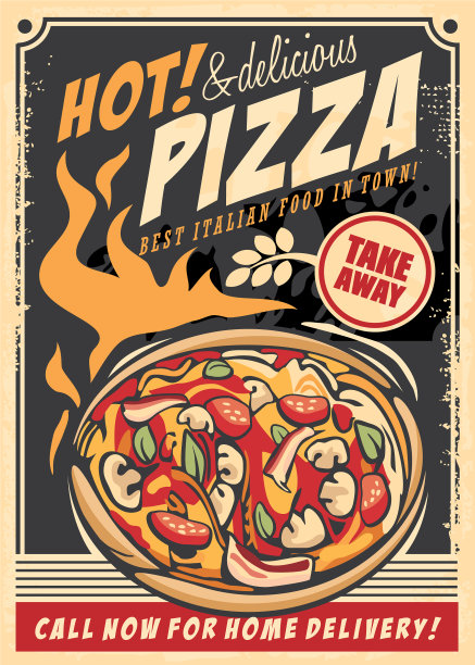 热披萨美味的意大利美食复古AD模板图片下载