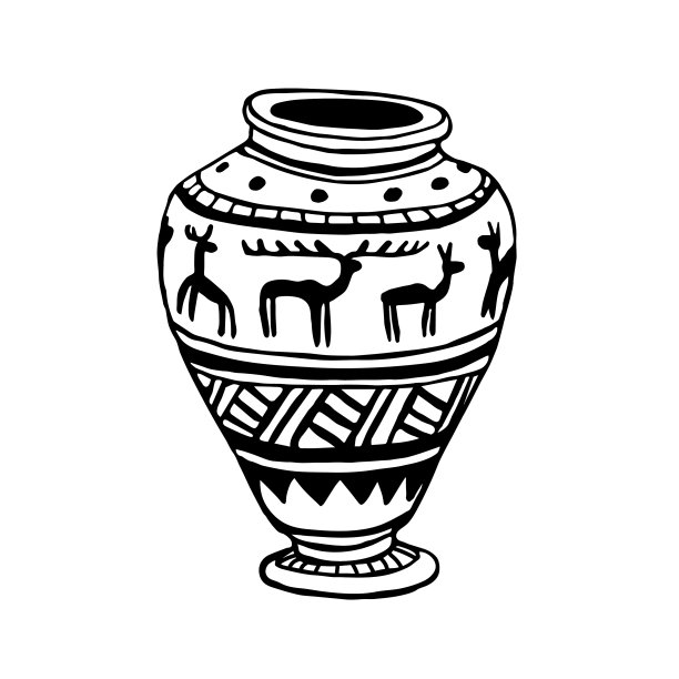 花瓶与涂鸦黑色装饰古陶器图片下载