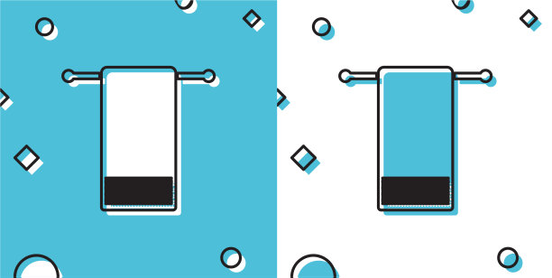 黑色毛巾在衣架上图标孤立在蓝色和图片下载