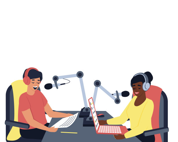 演播室里有两名广播主持人，一男一女图片下载