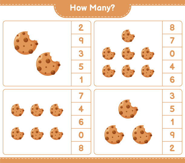 数游戏，有多少饼干。教育儿童游戏，可打印的工作表，矢量插图图片下载