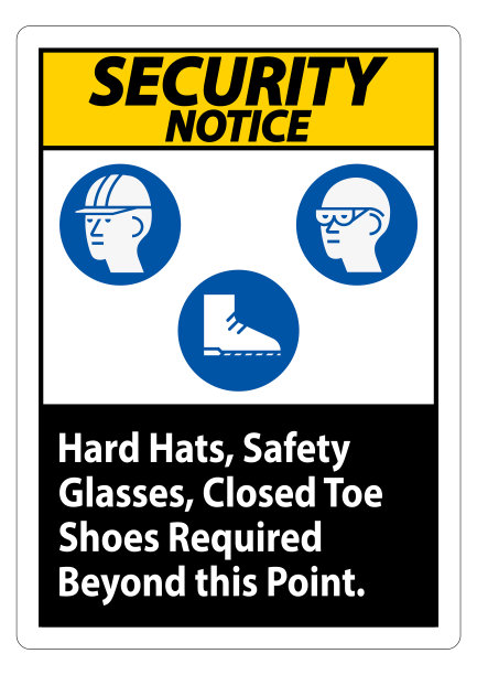 安全通知标志安全帽，安全眼镜，闭脚趾鞋超过此点图片下载