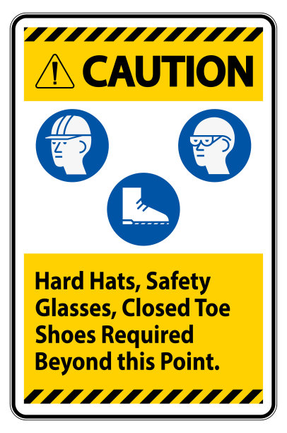 警告标志安全帽，安全眼镜，闭脚趾鞋要求超过这个点图片下载