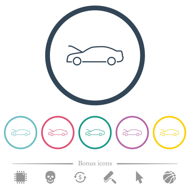 汽车引擎盖打开仪表盘指示灯用圆形的彩色图标勾勒出平坦的轮廓图片下载