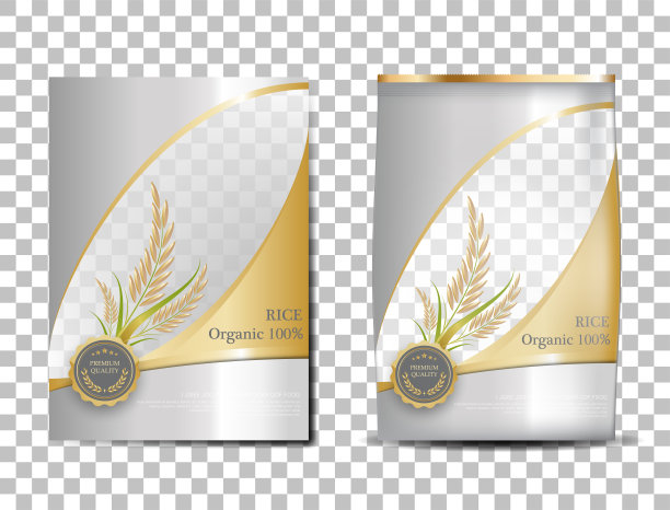 大米包装泰国食品产品，红金横幅和海报模板设计大米矢量。图片下载