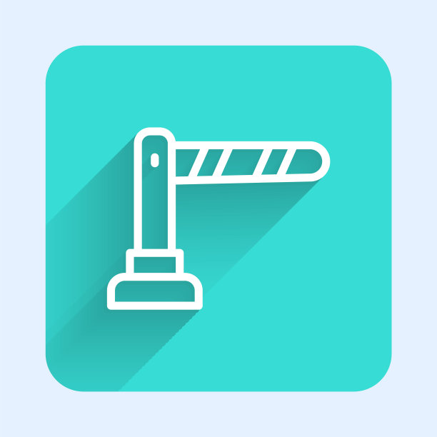 白线铁路护栏图标与长影子隔离。绿色广场按钮。向量图片下载