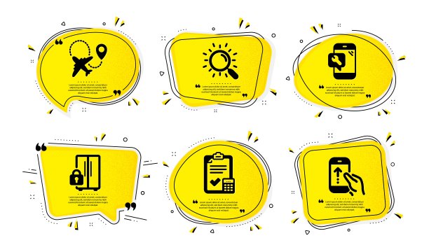 手机维修，冰箱和搜索图标设置。飞机，会计检查表和向上滑动标志。向量图片下载