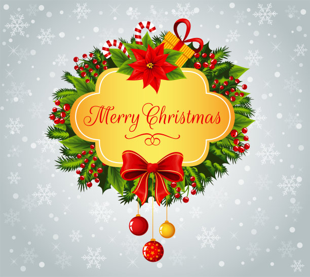 金色横幅与圣诞快乐文字装饰圣诞细节。图片下载