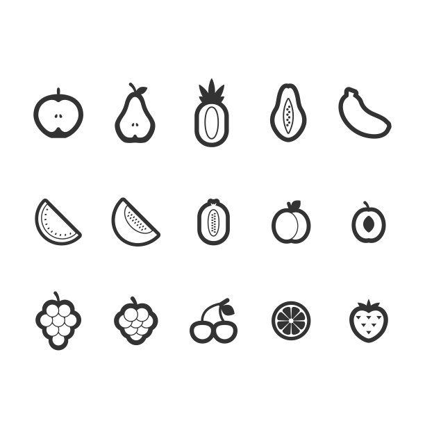 水果标志图标集合集合-食物新鲜的维生素健康饮食有机绿色甜苹果多汁的橘子柑橘猕猴桃芒果柠檬向量香蕉浆果生樱桃异国情调鳄梨椰子图片下载