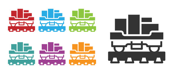 黑色货车图标孤立在白色背景。完整的货车。铁路运输。设置图标丰富多彩。向量图片下载