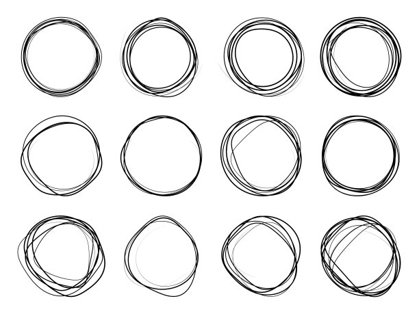 手绘圆素描线集。书写的圆形矢量场，用钢笔或铅笔画的圆圈表示信息。设计注意。涂鸦,泡沫。矢量图图片下载