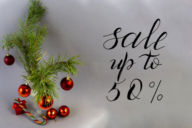 卡片，网络横幅，为圣诞节折扣文本传单-销售高达50%图片下载