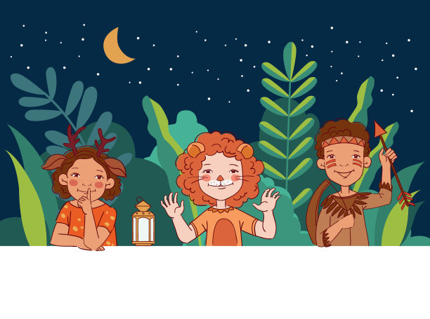 穿着狂欢节服装的可爱孩子们。矢量图图片下载