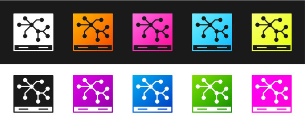 设置铁路地图图标孤立在黑色和白色背景。向量图片下载