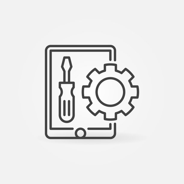 平板与螺丝刀和齿轮轮廓图片下载