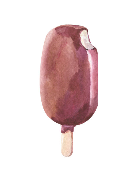 白色背景上孤立的巧克力冰棒。水彩手绘插图。图片下载