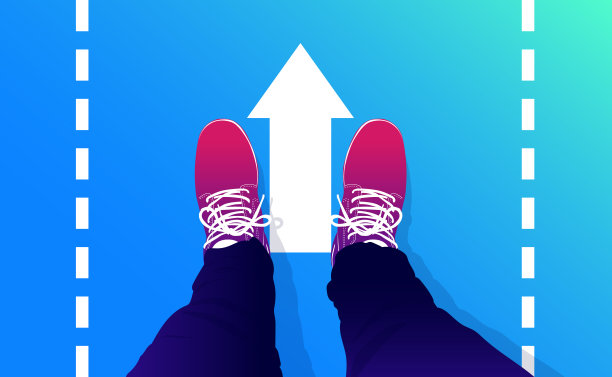 走路——脚上的鞋子静止，箭头指向前进的方向图片下载