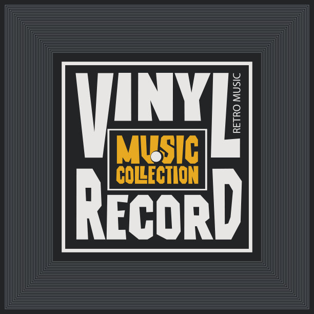 音乐横幅与方形标签的黑胶唱片图片下载