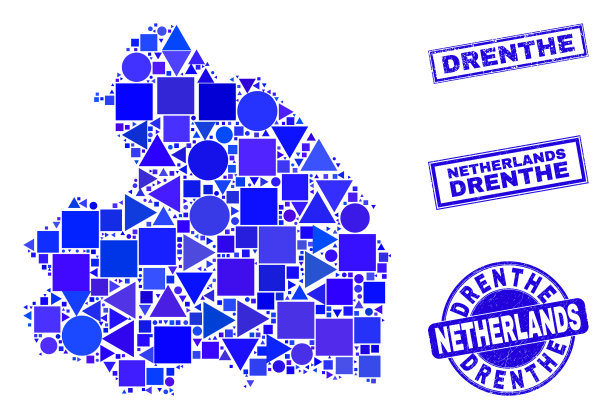 蓝色几何马赛克德伦省地图和图片下载