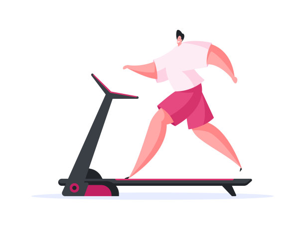 穿着运动服在跑步机上跑步的快乐男人图片下载