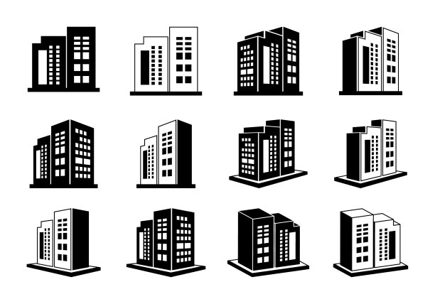 建筑和公司图标设置透视图银行图片下载