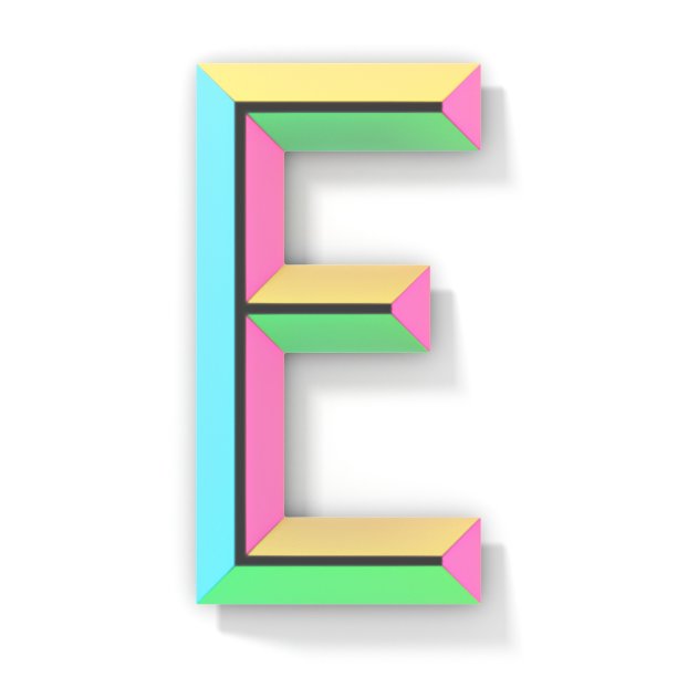 霓虹灯颜色明亮字体字母E 3D图片下载
