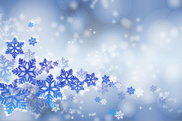 冬天的蓝色背景有雪花和雪花。三维渲染图片下载