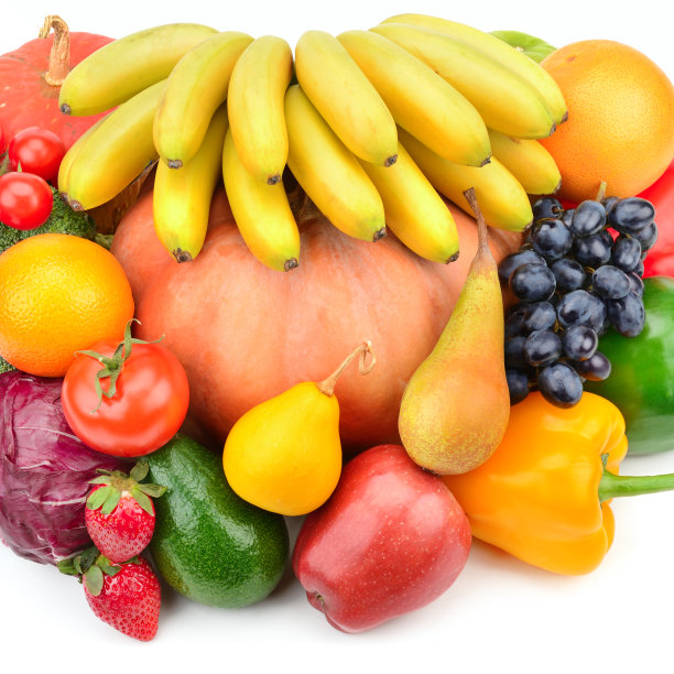 采集孤立在白色背景上的水果和蔬菜。图片下载