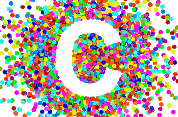 五彩纸屑字体，字母C来自彩色五彩纸屑。3D渲染孤立的白色背景图片下载