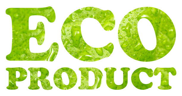 Text Eco产品由新鲜的绿色叶子制成，纹理分离在白色。图片下载