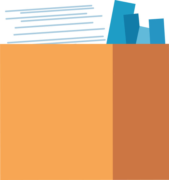 箱子上有办公物品文档书籍图片下载