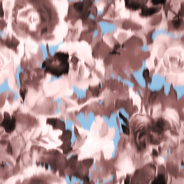 水彩花卉无缝图案。单色模糊抽象玫瑰头。时尚的植物装饰。花的盛开。布料，服装，织物，纺织品，纹理或包装的背景，图片下载