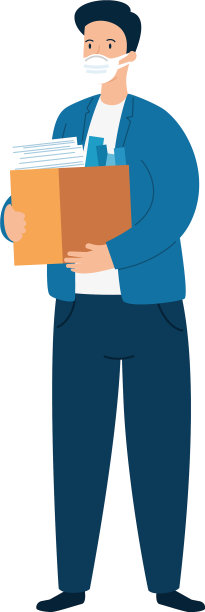 商人戴着外科口罩和盒子图片下载