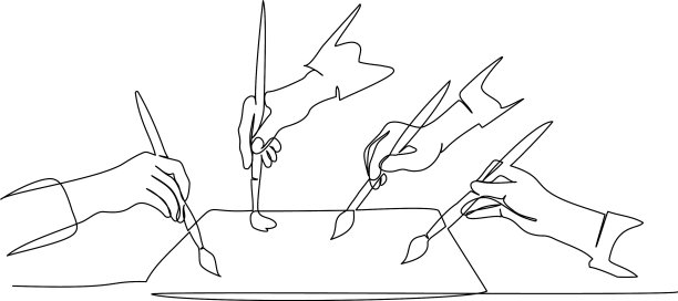 四手人在纸上作画图片下载