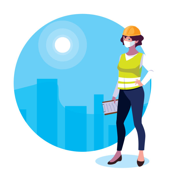 有面罩和头盔设计的建筑工妇女图片下载