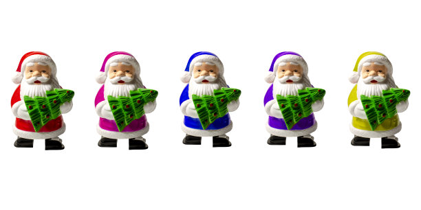 白色背景上的多色明亮的圣诞老人的集合。节日装饰。冬天，圣诞节和新年的象征图片下载