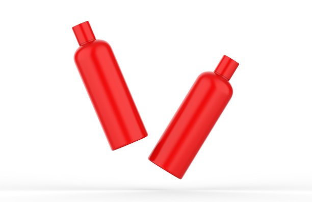 红色化妆品瓶模型霜，肥皂，泡沫，洗发水，乳液，凝胶。化妆品上孤立的白色背景，3d插图图片下载