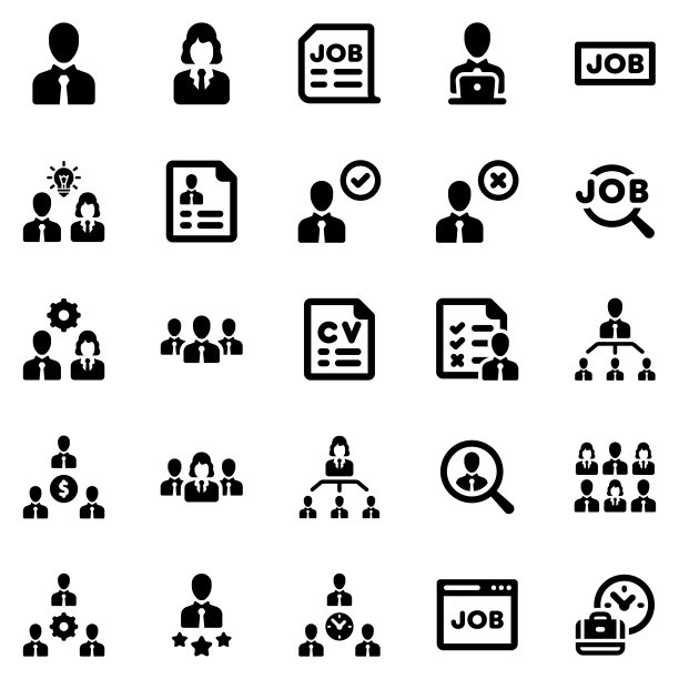 人力资源图标设置矢量插图。(黑系列)图片下载